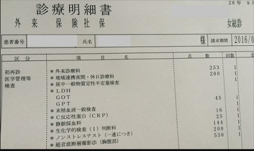 妊婦夜間診療内容明細書